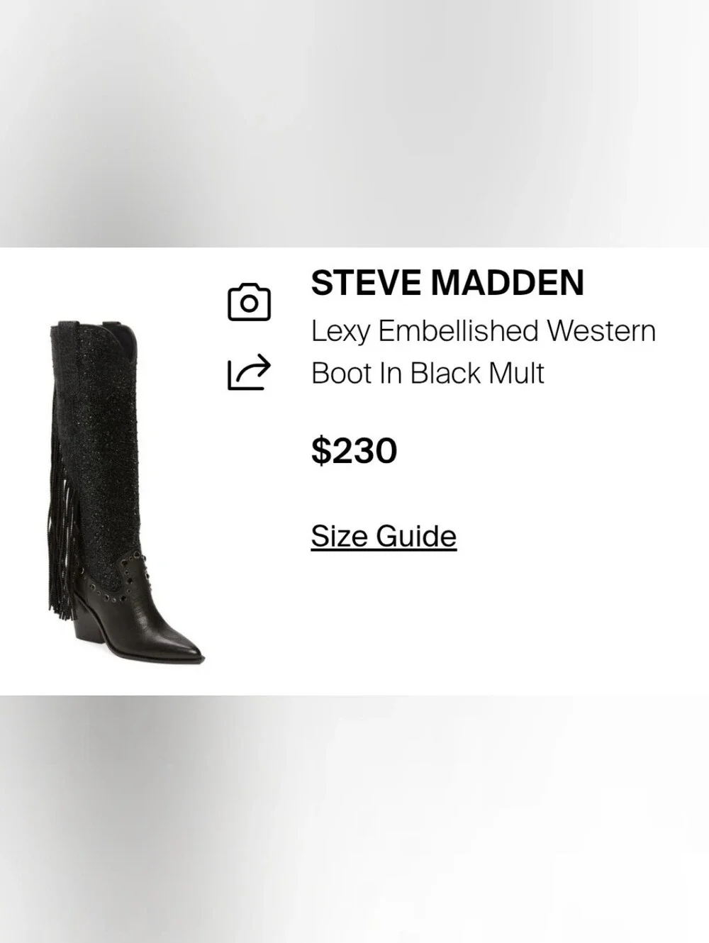NWOT STEVE MADDEB Black Over-the-Knee Fringe Studded Western Boots